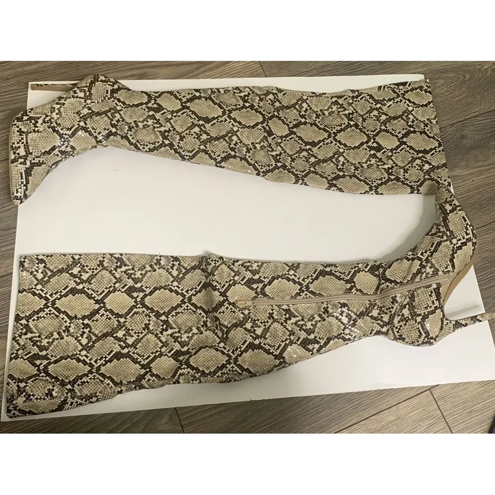 NEW YORK & CO. Gia Boot - Faux Snakeskin Over-the-Knee Boots-  Sz‎ 9 Brown New